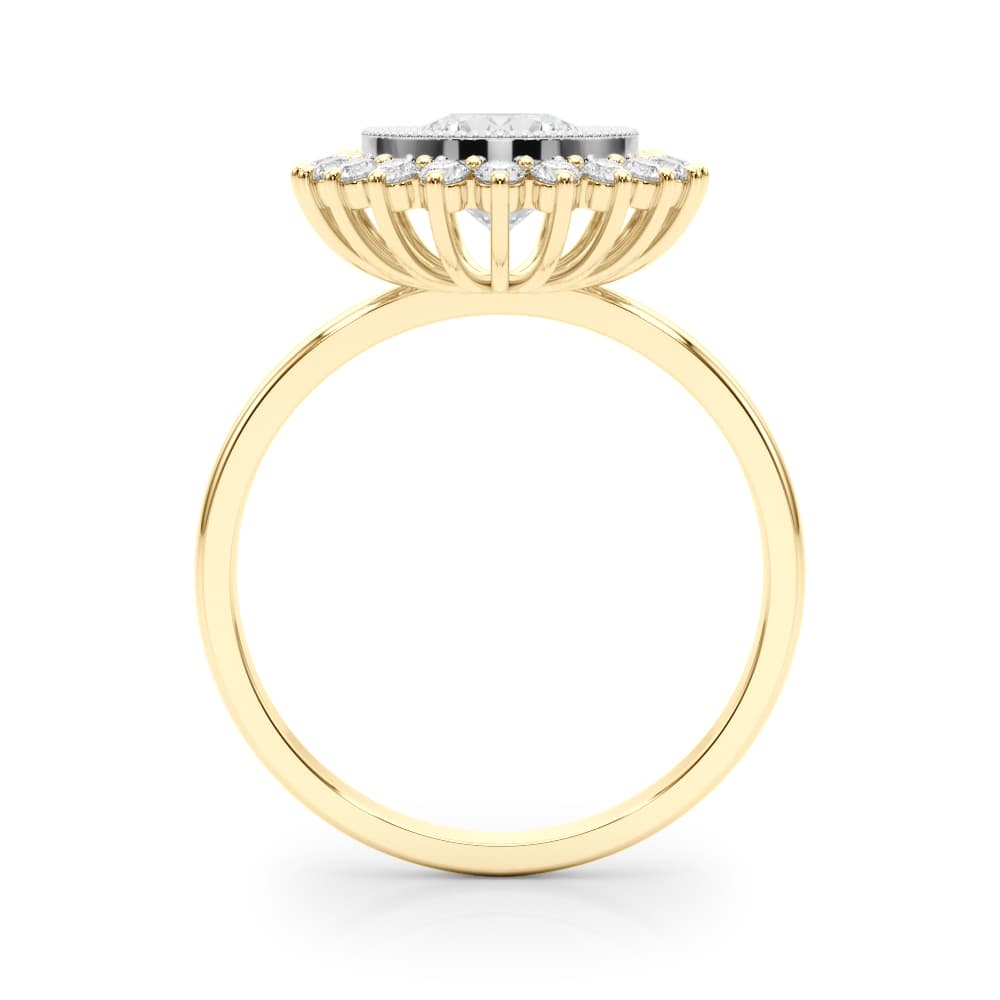 Vintage Halo Bezel Set Engagement Ring, style 85341, Side view in yellow gold