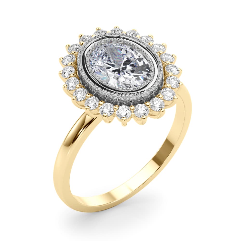Engagement Ring Ov Center, style 85342, Angle view in yellow gold