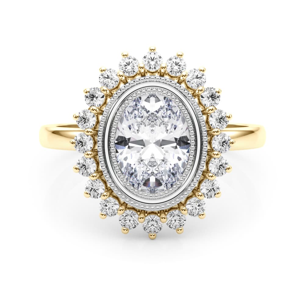 Engagement Ring Ov Center, style 85342, On hand view in yellow gold