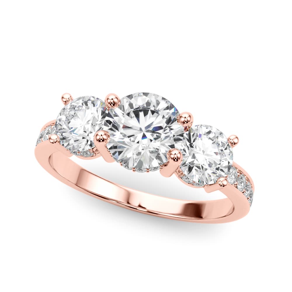 3 Stone Hidden Halo Plus, style 85343, Front view in rose gold
