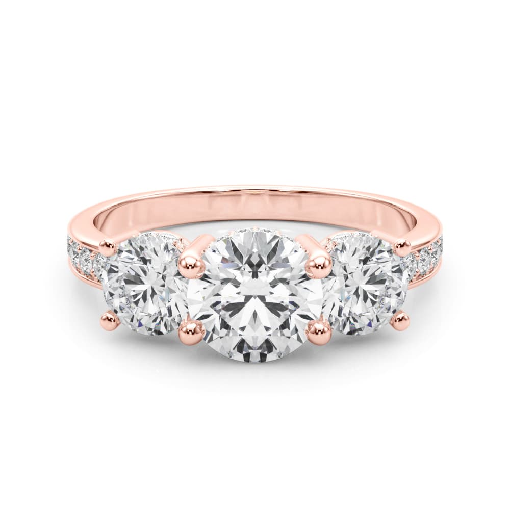 3 Stone Hidden Halo Plus, style 85343, On hand view in rose gold