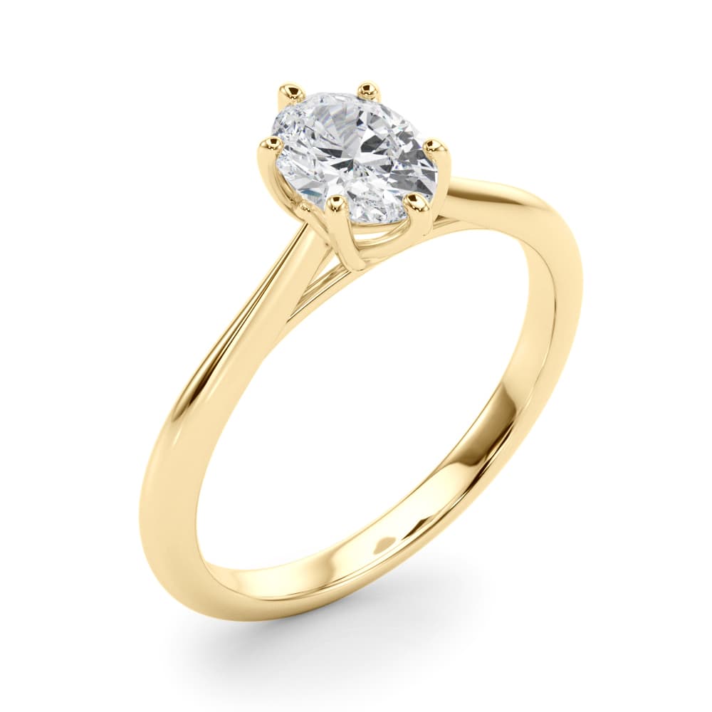 Solitaire Oval Engagement Ring, style 85345, Angle view in yellow gold