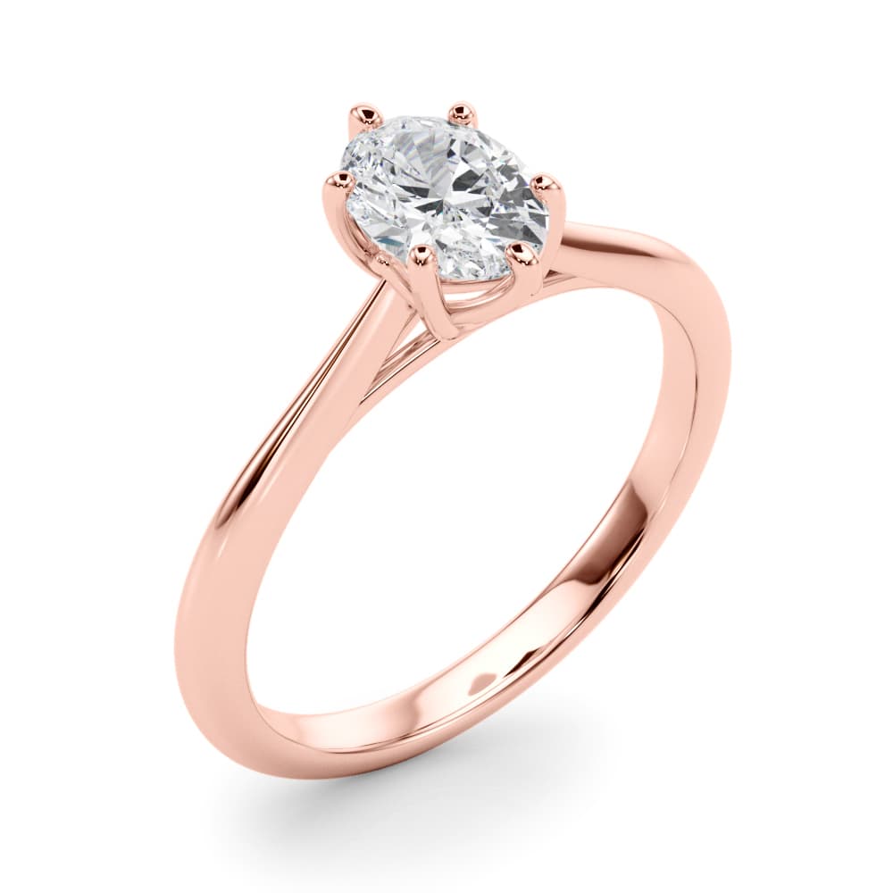 Solitaire Oval Engagement Ring, style 85345, Angle view in rose gold