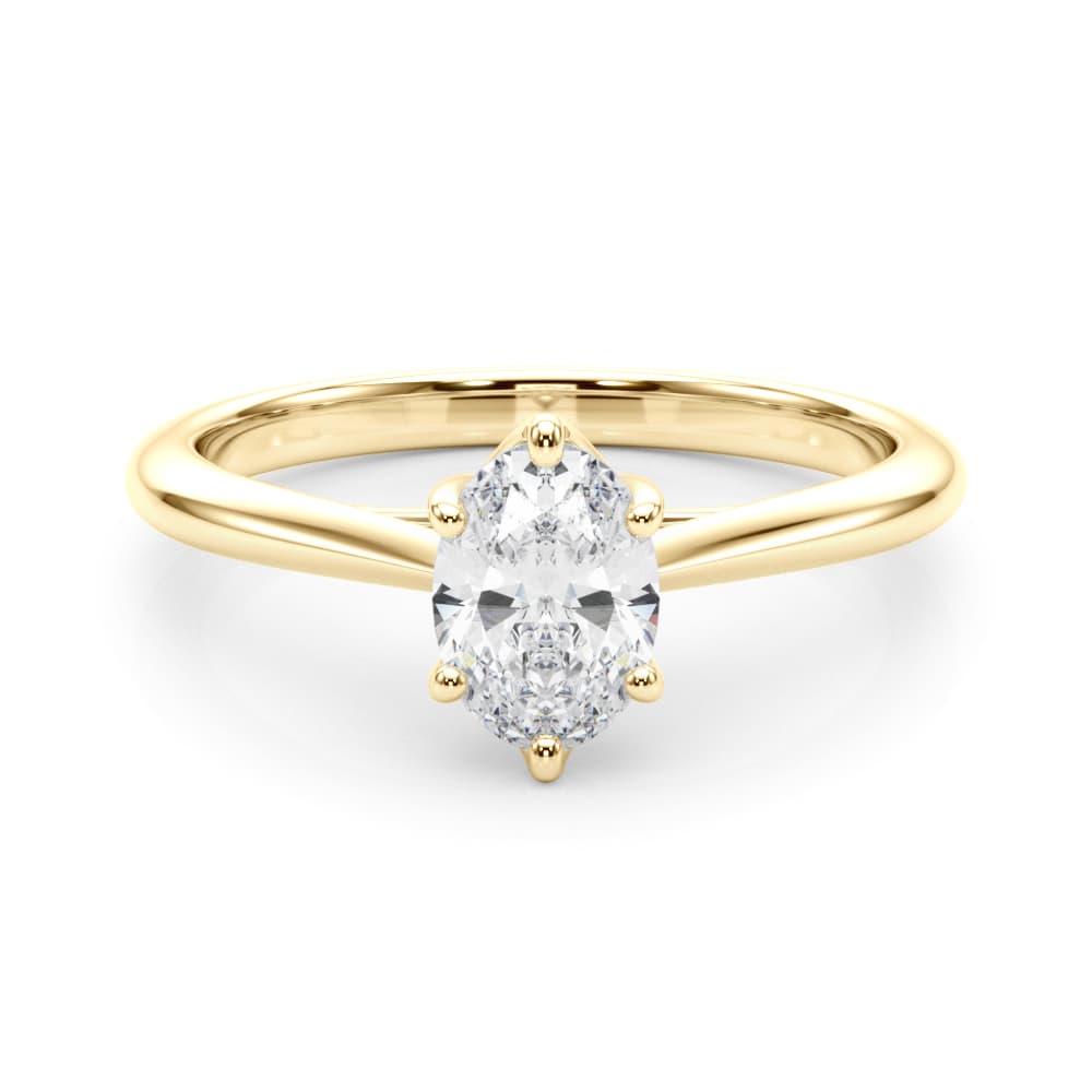 Solitaire Oval Engagement Ring, style 85345, On hand view in yellow gold