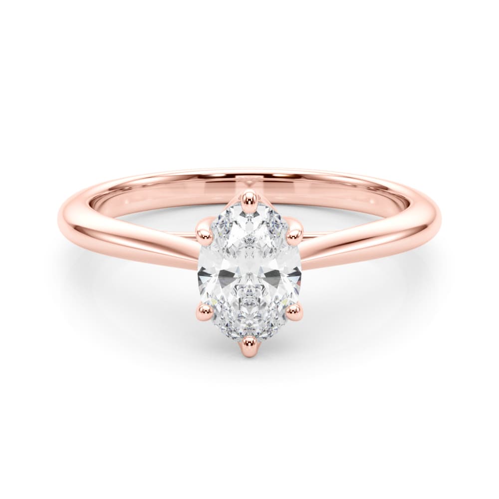 Solitaire Oval Engagement Ring, style 85345, On hand view in rose gold