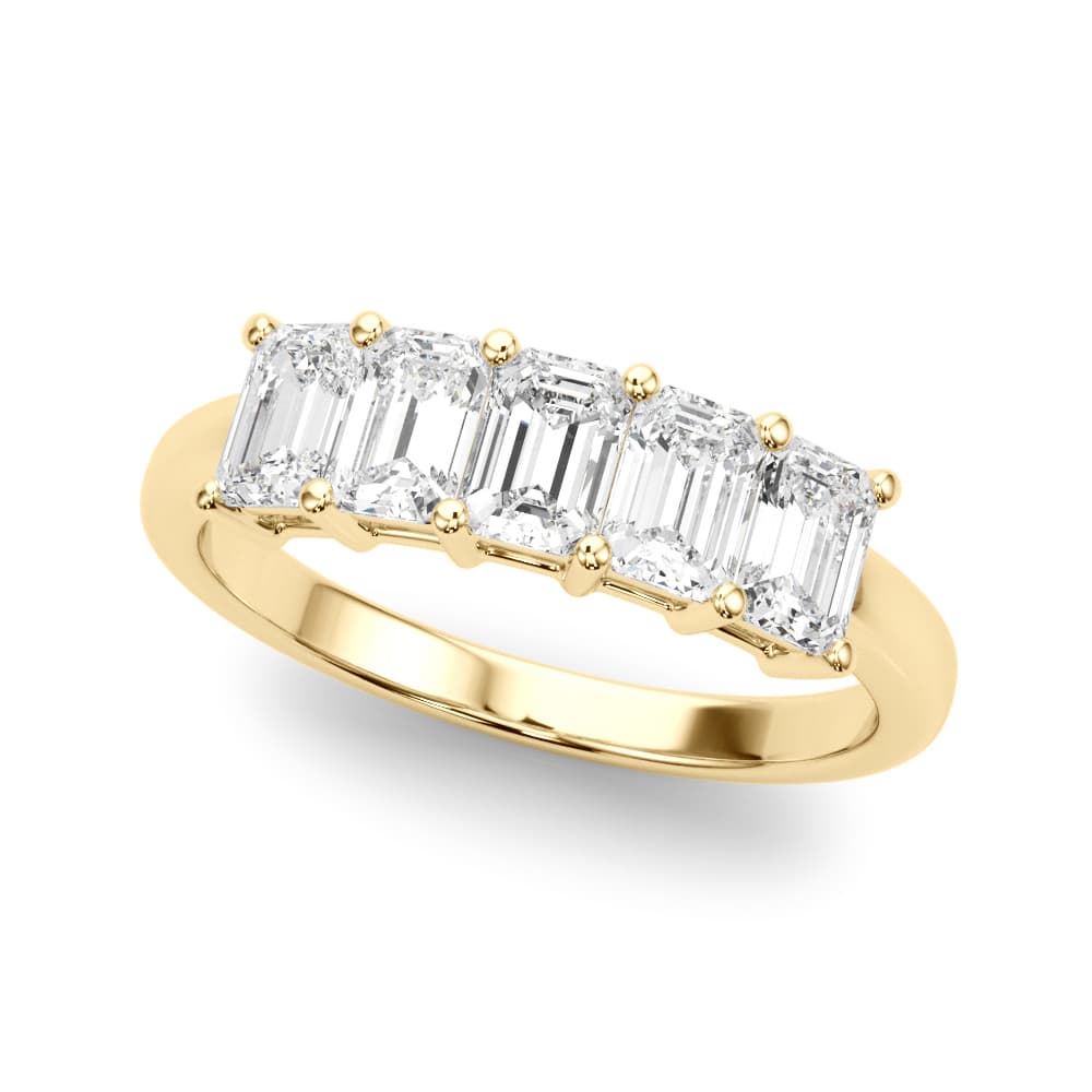 5-Stone Emerald Cut Wedding Bands (1 2/3 ct. tw.), Front view in yellow gold