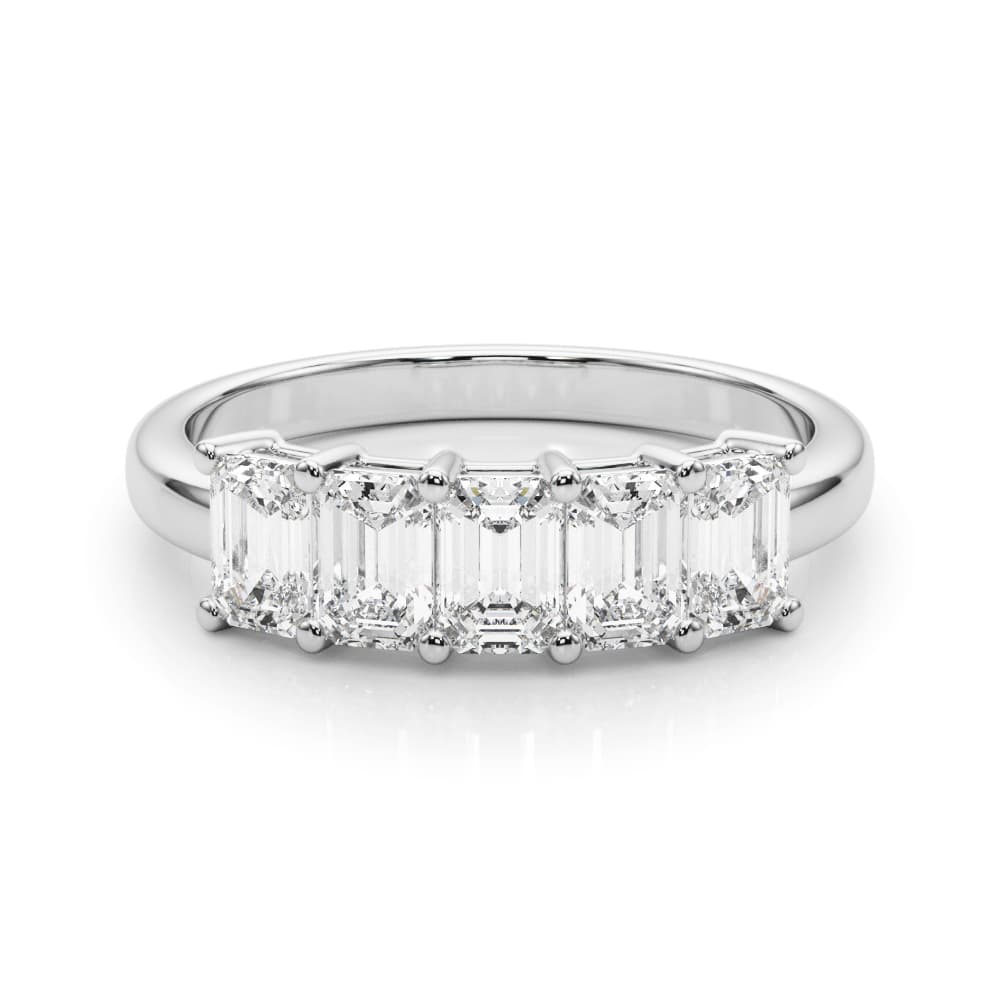 5-Stone Emerald Cut Wedding Bands (1.05 ct. tw.), On hand view in white gold or platinum