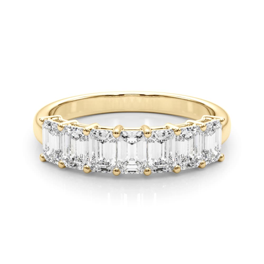 7-Stone Emerald Cut Wedding Band (1 ct. tw.), On hand view in yellow gold