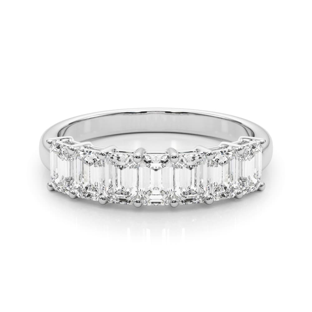 7-Stone Emerald Cut Wedding Band (2 ct. tw.), On hand view in white gold or platinum