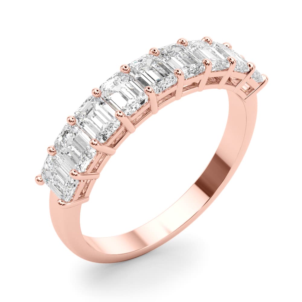 Emerald Cut Shared Prong Wedding Band (1 ct. tw.), Angle view in rose gold