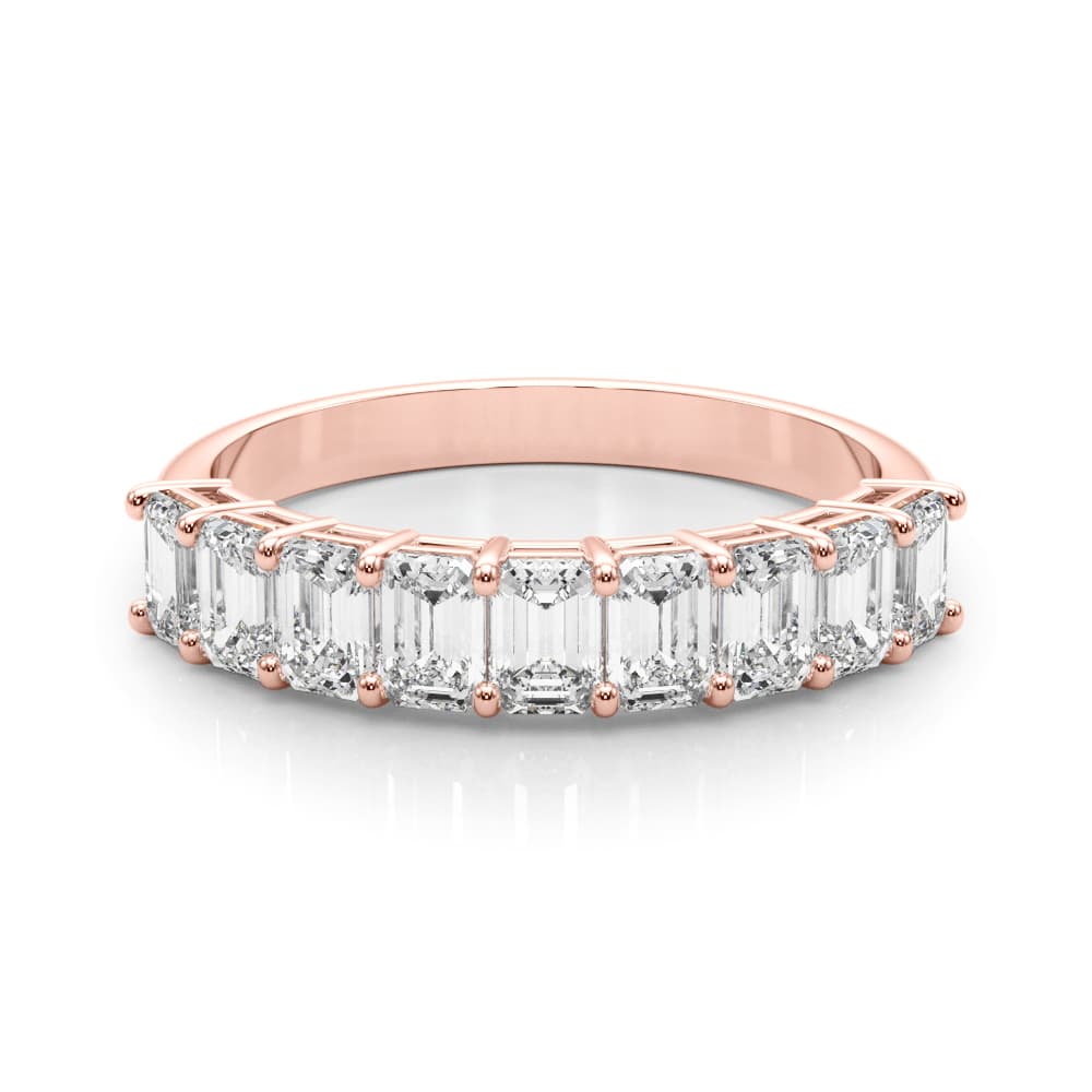 Emerald Cut Shared Prong Wedding Band (1 ct. tw.), On hand view in rose gold
