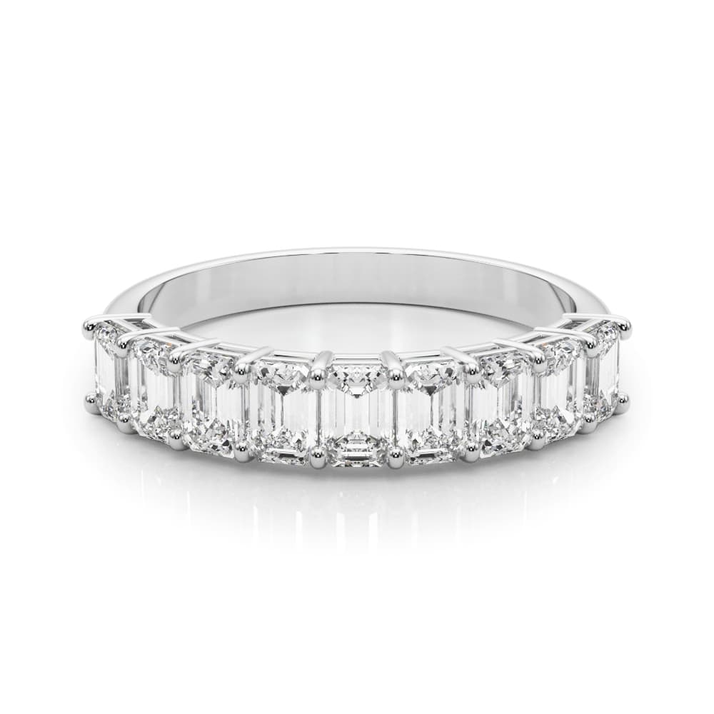 Emerald Cut Shared Prong Wedding Band (1 ct. tw.), On hand view in white gold or platinum