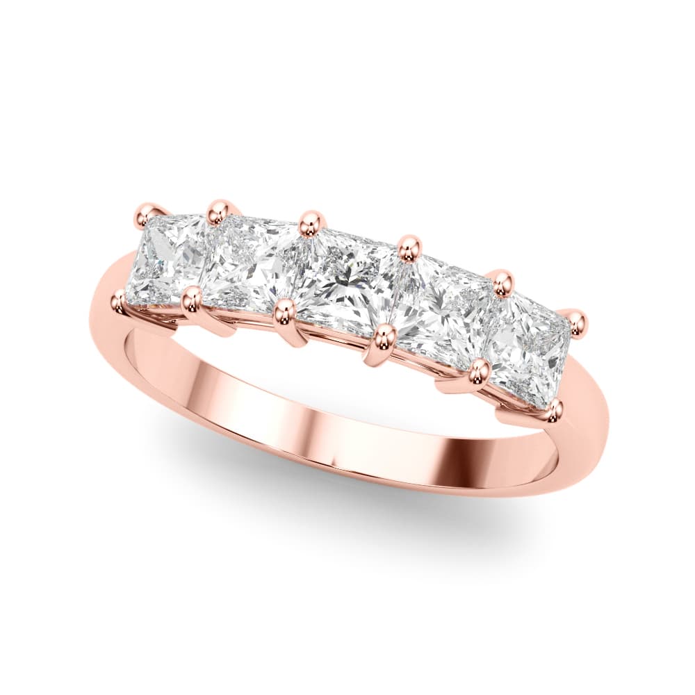 5-Stone Princess Cut Wedding Band (0.85 ct. tw.), Front view in rose gold