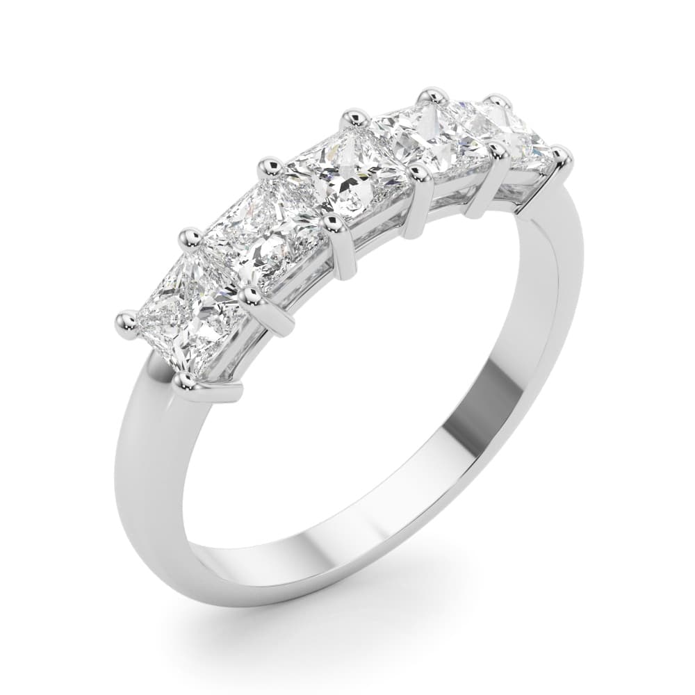 5-Stone Princess Cut Wedding Band (0.85 ct. tw.), Angle view in white gold or platinum