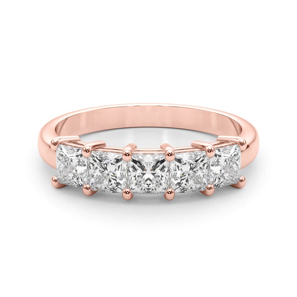 5-Stone Princess Cut Wedding Band (0.85 ct. tw.), On hand view in rose gold