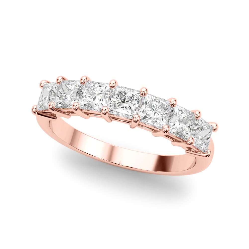 Shared Prong Princess Cut Wedding Bands (7/8 ct. tw.), Front view in rose gold