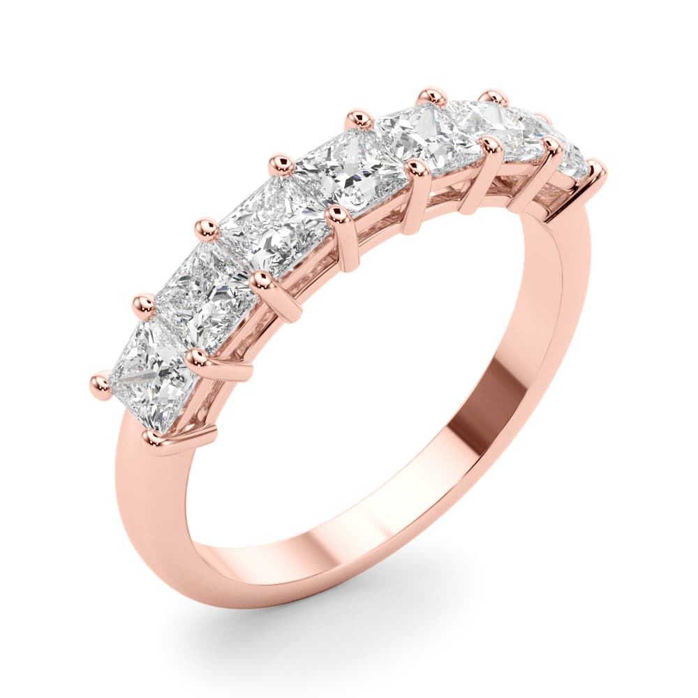 Shared Prong Princess Cut Wedding Bands (7/8 ct. tw.), Angle view in rose gold