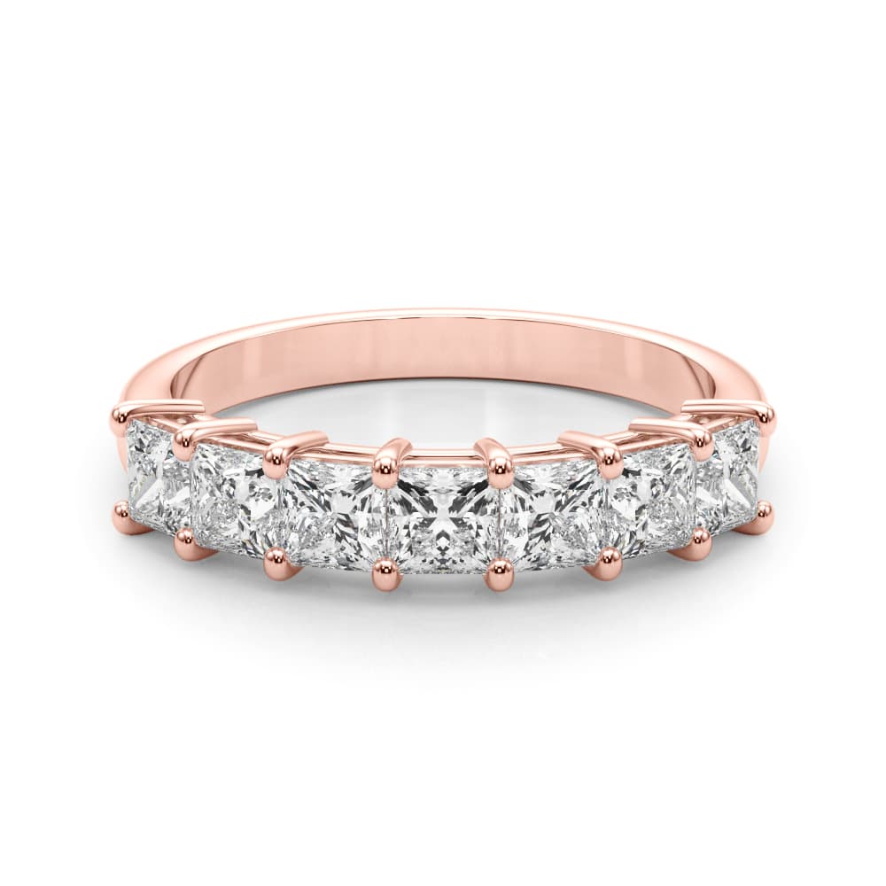 Shared Prong Princess Cut Wedding Bands (7/8 ct. tw.), On hand view in rose gold