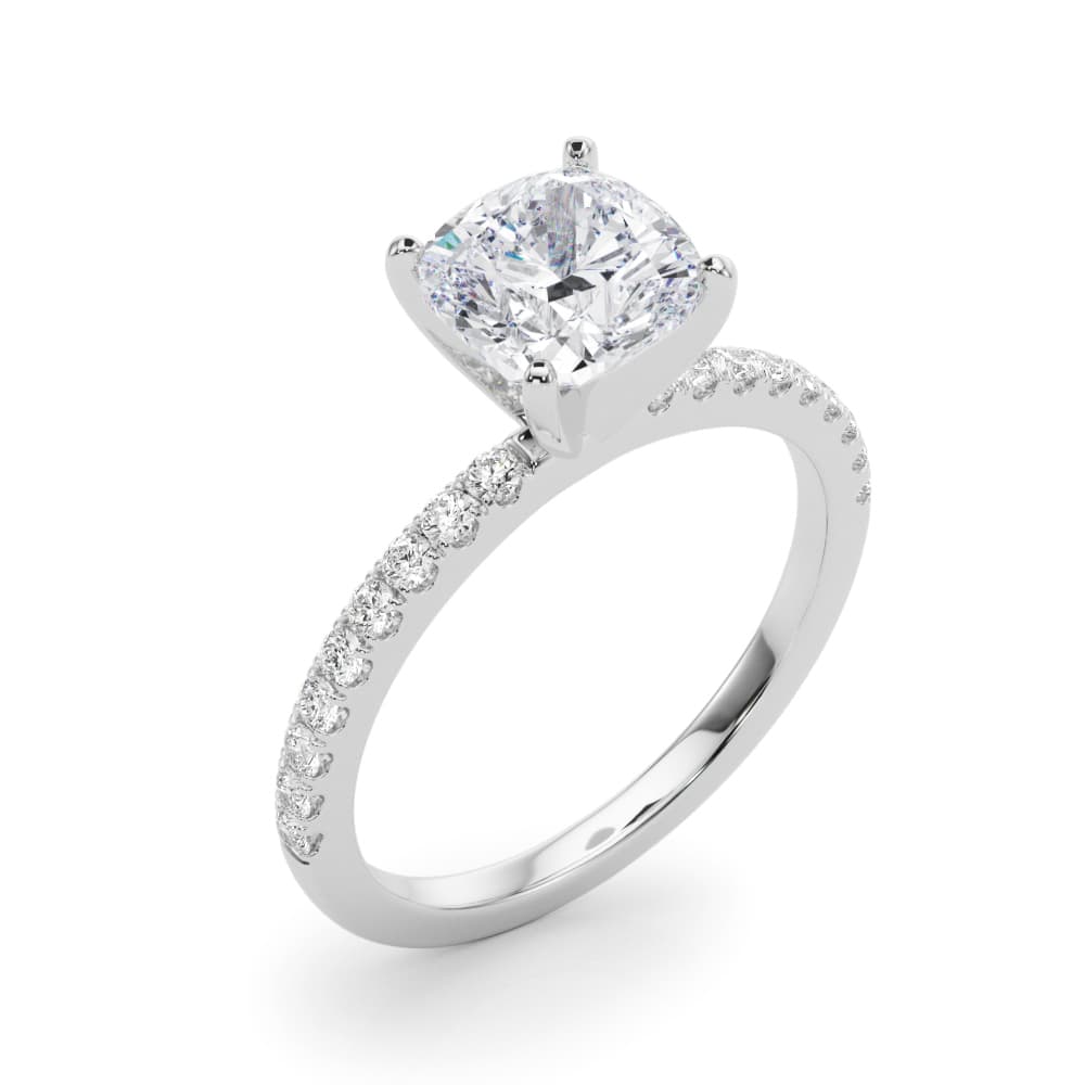 Single Row Engagement Ring, style 85352, Angle view in white gold or platinum