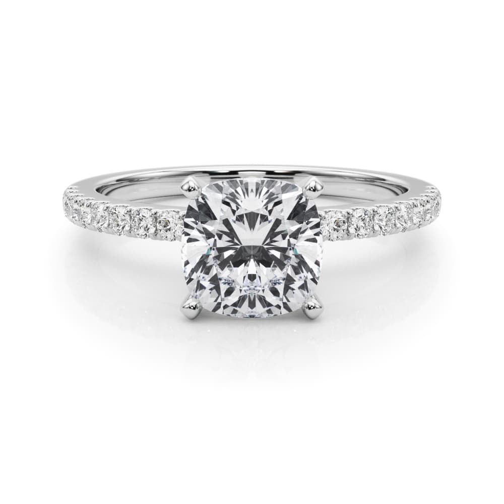 Single Row Engagement Ring, style 85352, On hand view in white gold or platinum