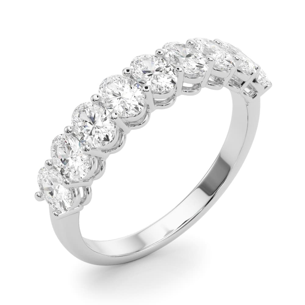 9-Stone Shared Prong Oval Wedding Band (1.08 ct. tw.), Angle view in white gold or platinum