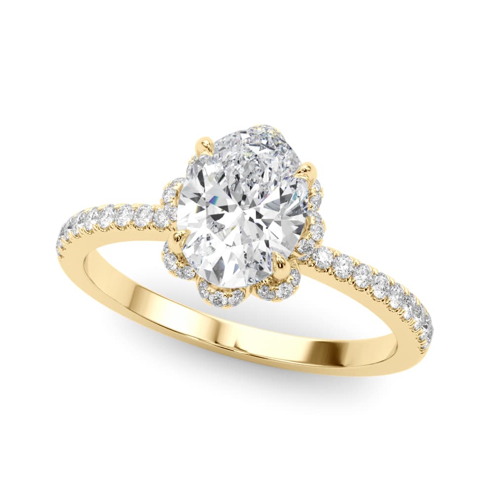 Engagement Ring Oval Cent, style 85357, Front view in yellow gold