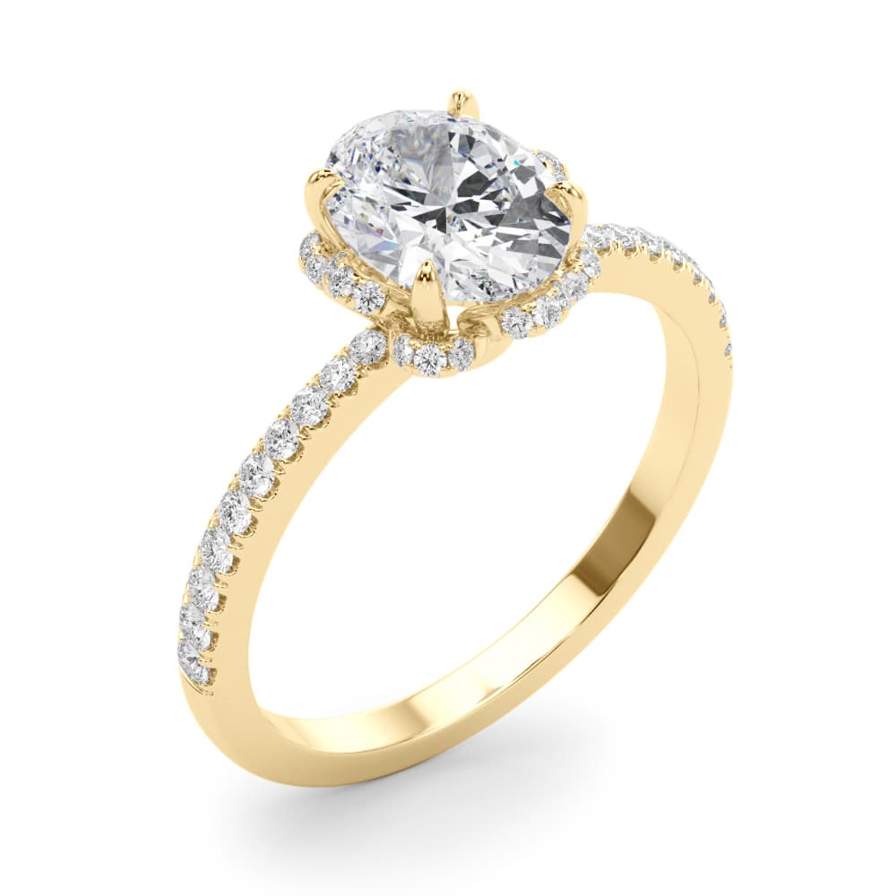Engagement Ring Oval Cent, style 85357, Angle view in yellow gold