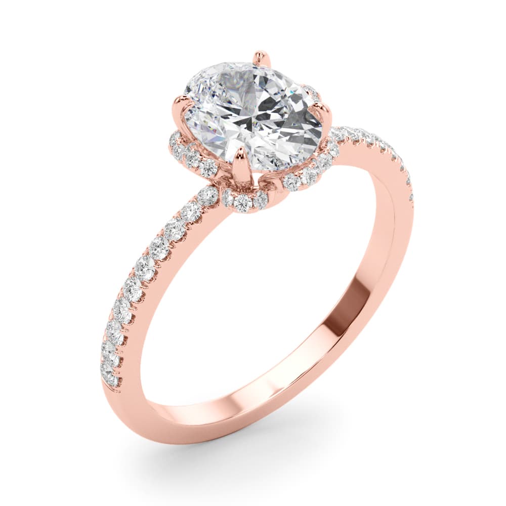 Engagement Ring Oval Cent, style 85357, Angle view in rose gold