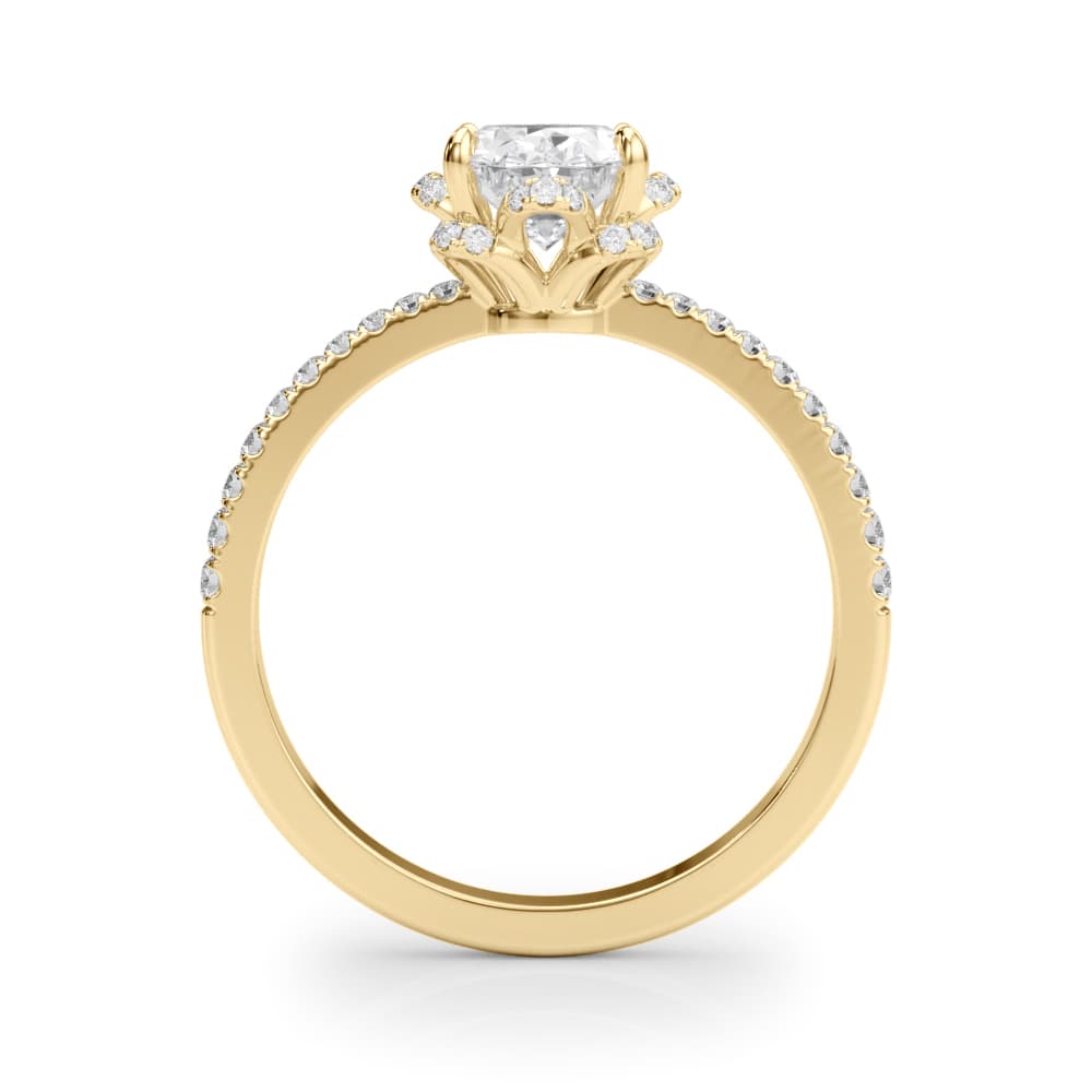 Engagement Ring Oval Cent, style 85357, Side view in yellow gold