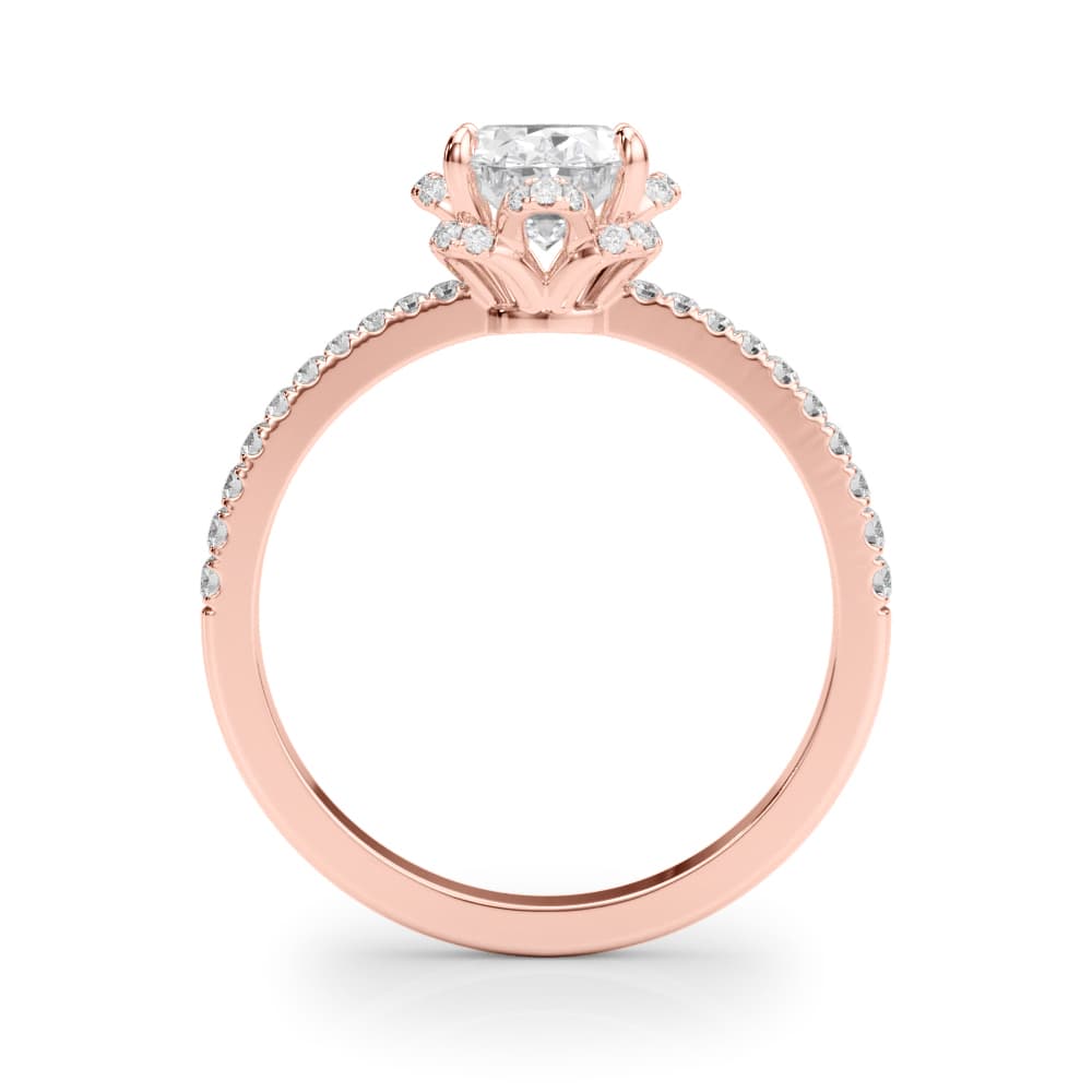 Engagement Ring Oval Cent, style 85357, Side view in rose gold