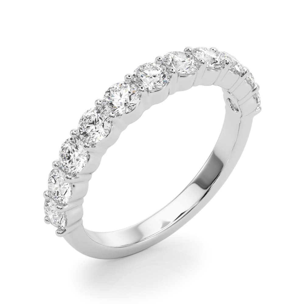 Shared Prong Wedding Band (0.99 ct. tw.), Angle view in white gold or platinum