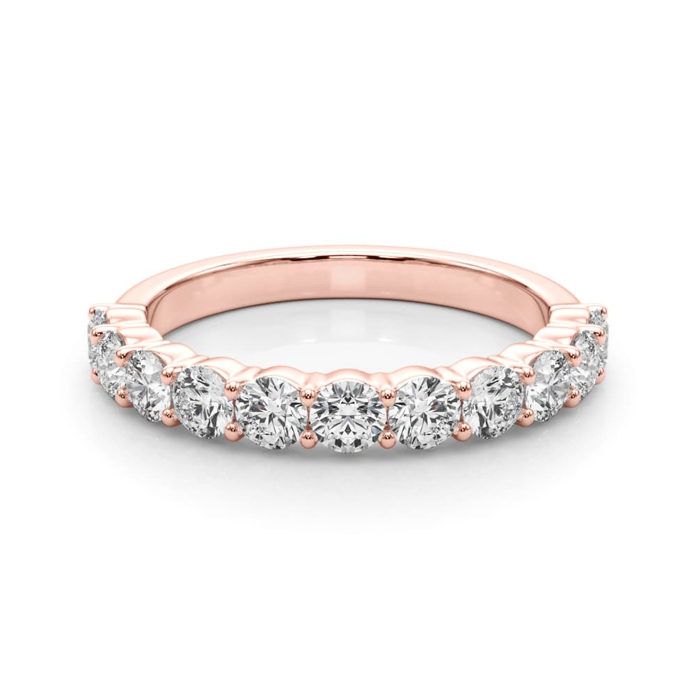 Shared Prong Wedding Band (0.99 ct. tw.), On hand view in rose gold