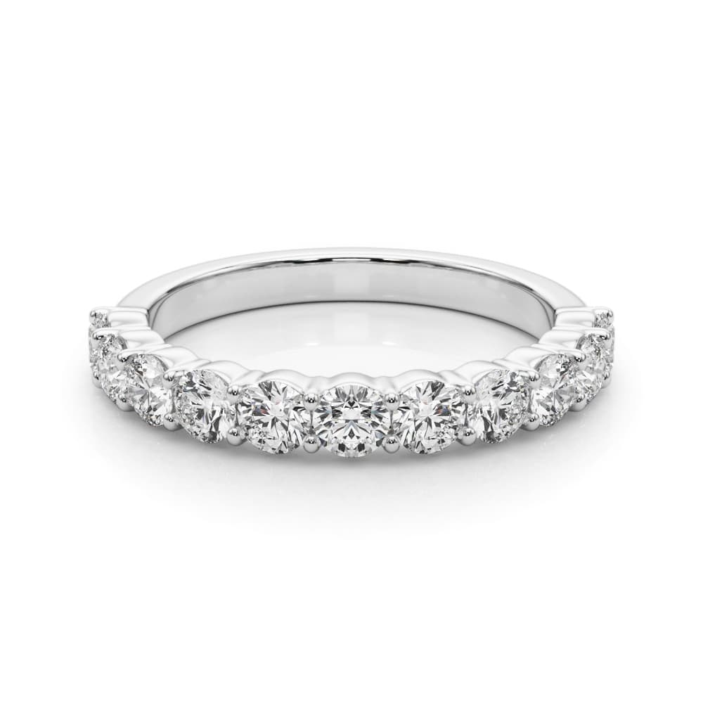 Shared Prong Wedding Band (0.99 ct. tw.), On hand view in white gold or platinum