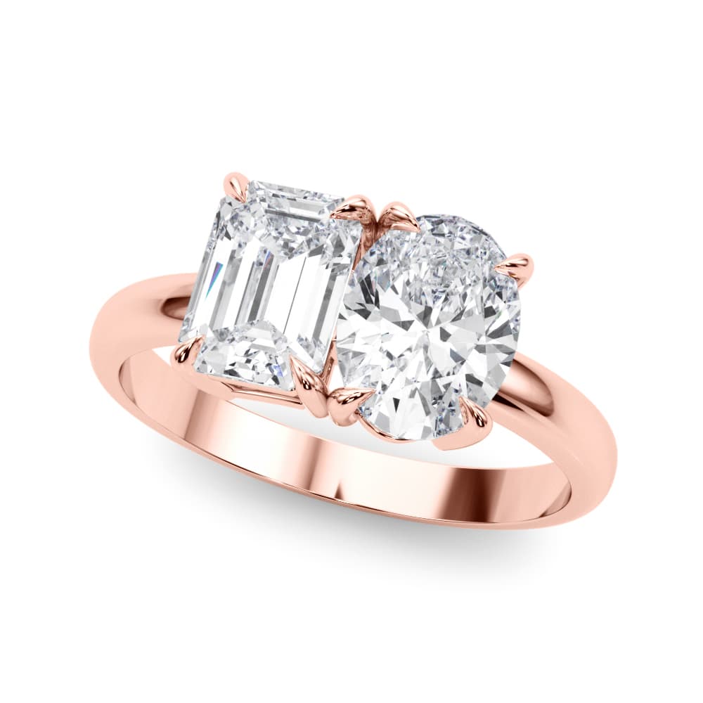 2-Stone Oval & Emerald Engagement Ring, style 85363, Front view in rose gold
