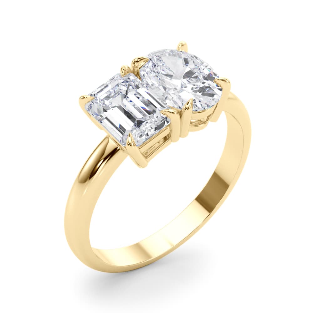 2-Stone Oval & Emerald Engagement Ring, style 85363, Angle view in yellow gold