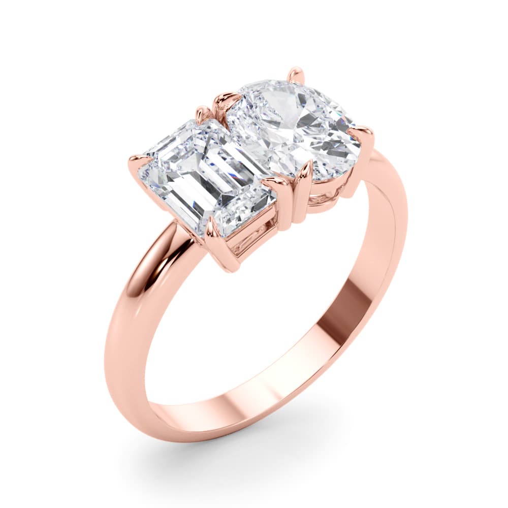 2-Stone Oval & Emerald Engagement Ring, style 85363, Angle view in rose gold