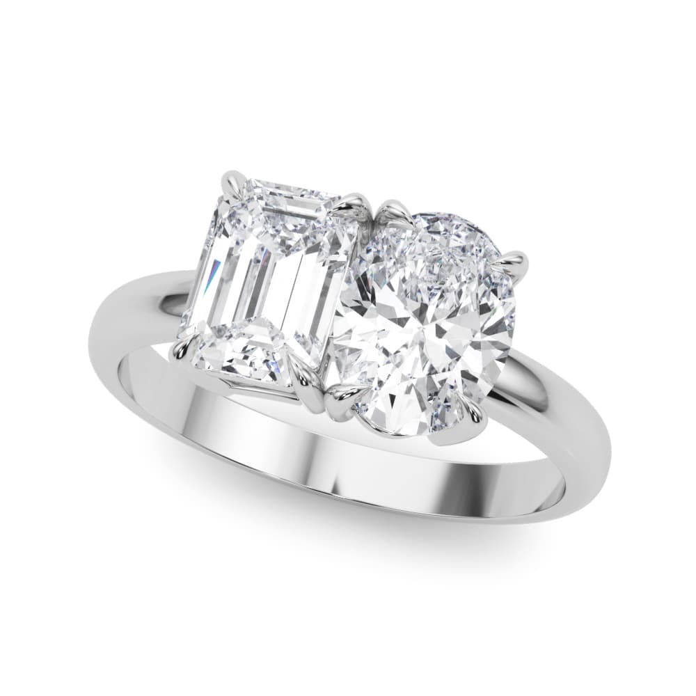 2-Stone Oval & Emerald Engagement Ring — style 85363 in 10k White Gold
