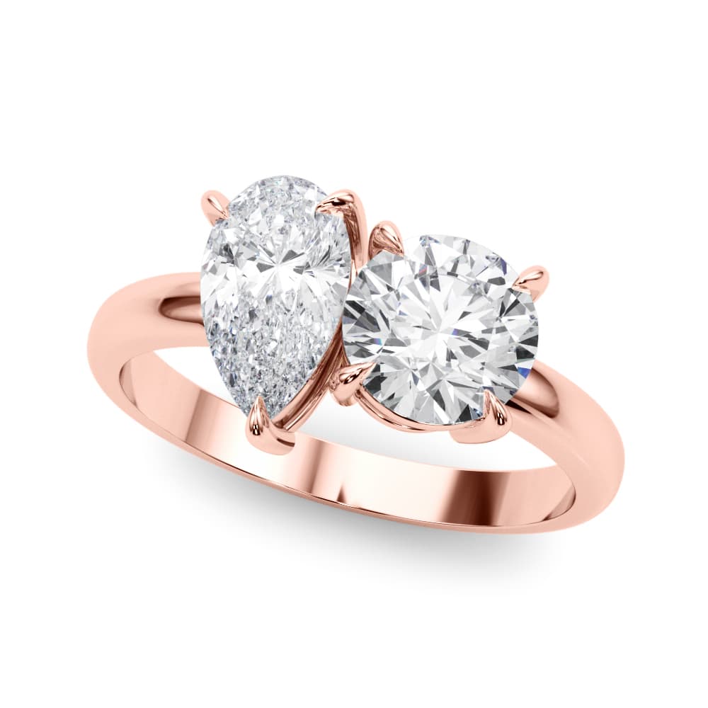 2-Stone Round & Pear Engagement Ring, style 85364, Front view in rose gold