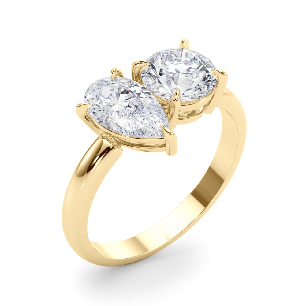 2-Stone Round & Pear Engagement Ring, style 85364, Angle view in yellow gold