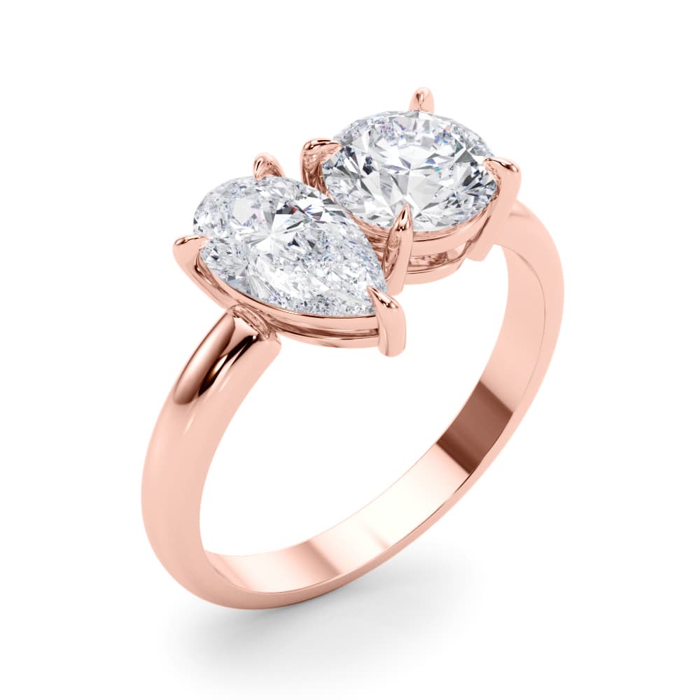 2-Stone Round & Pear Engagement Ring, style 85364, Angle view in rose gold