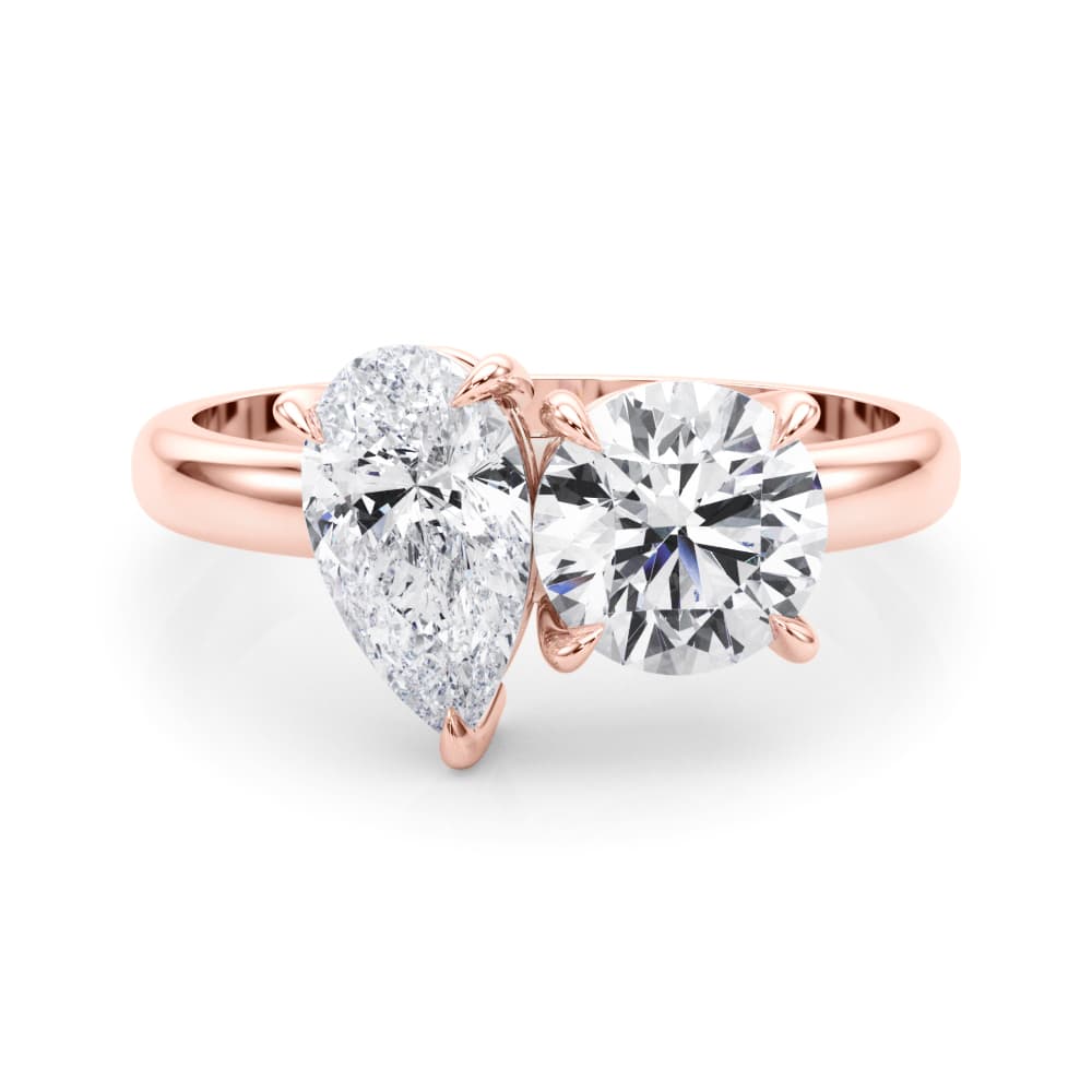 2-Stone Round & Pear Engagement Ring, style 85364, On hand view in rose gold