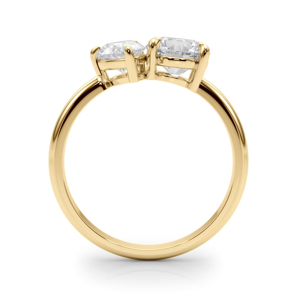 2-Stone Round & Pear Engagement Ring, style 85364, Side view in yellow gold
