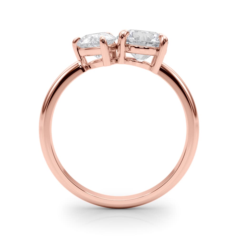 2-Stone Round & Pear Engagement Ring, style 85364, Side view in rose gold