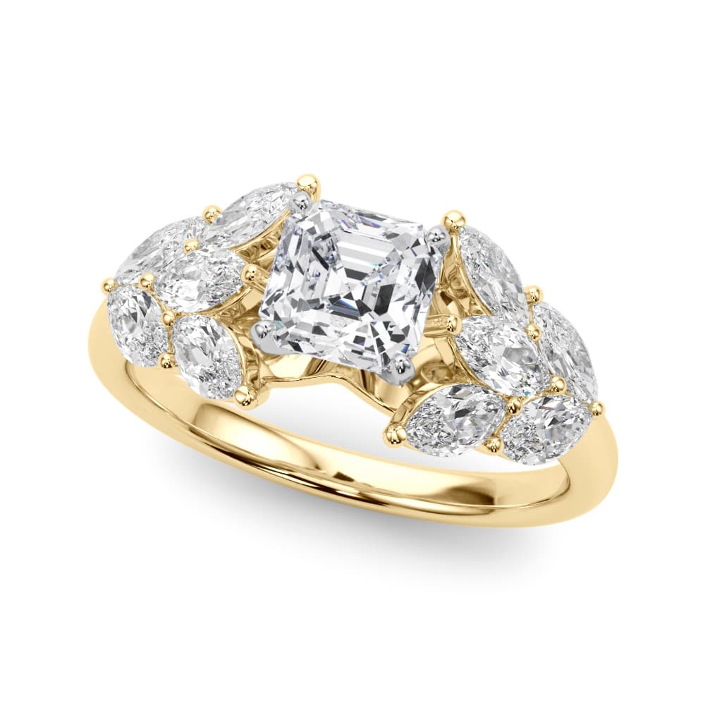 Mq Side Stones Engagement Ring, style 85366, Front view in yellow gold