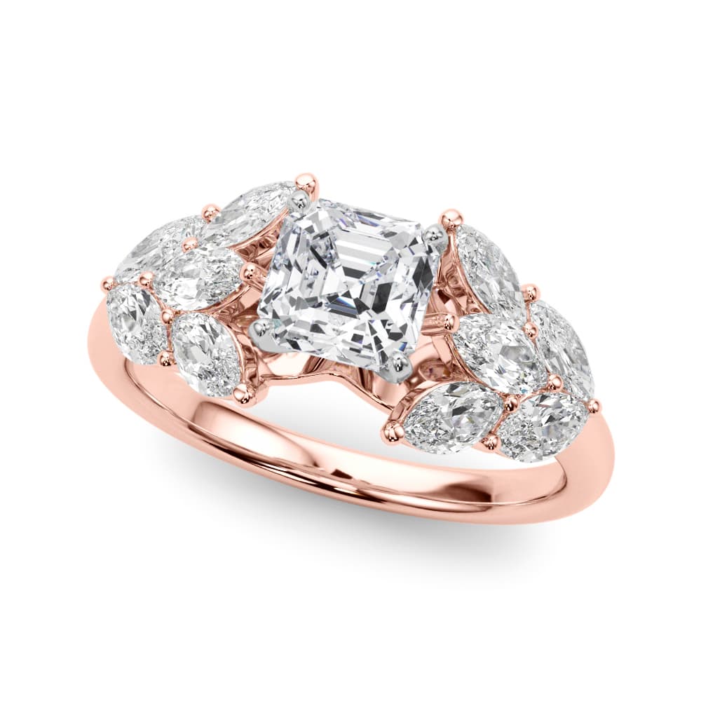 Mq Side Stones Engagement Ring, style 85366, Front view in rose gold