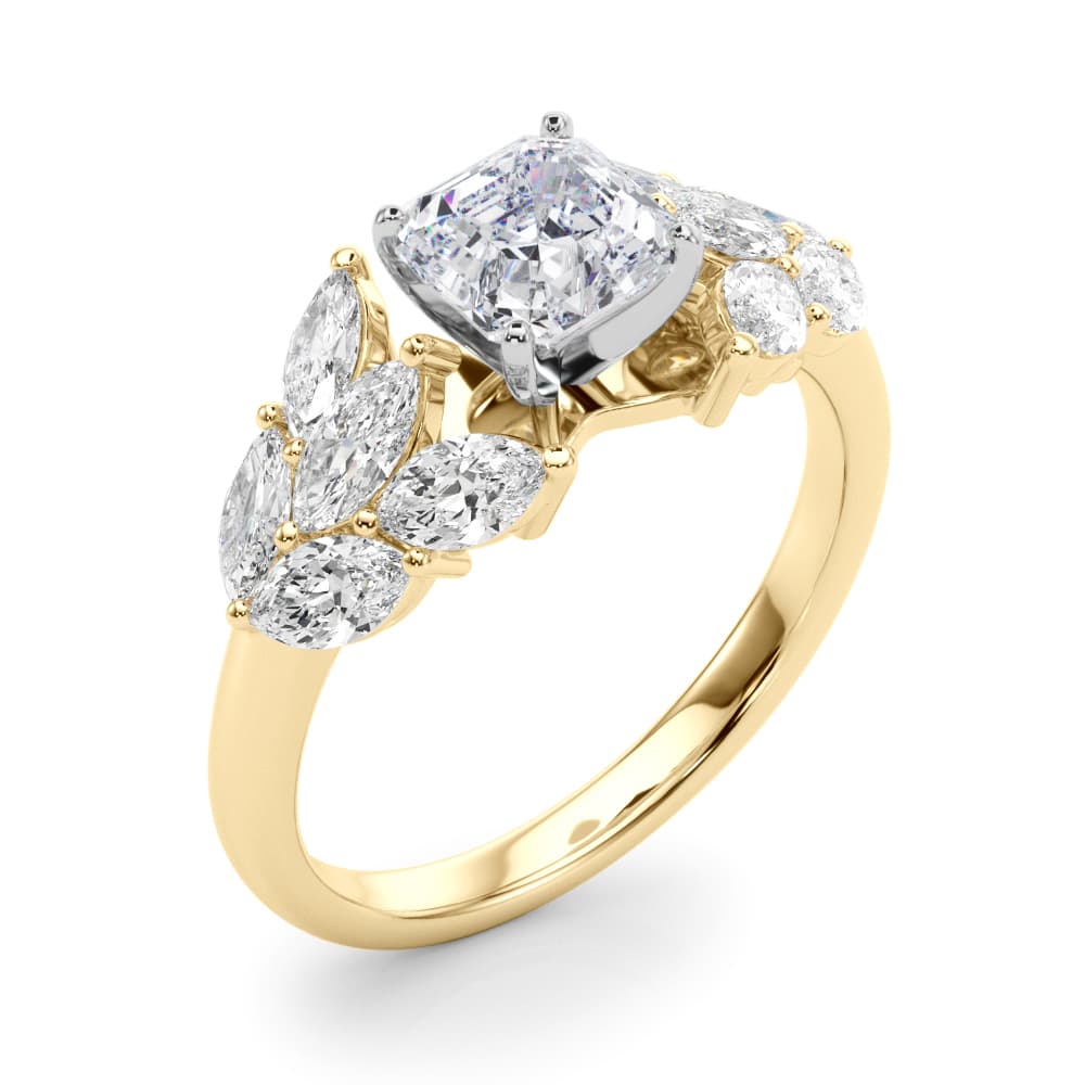 Mq Side Stones Engagement Ring, style 85366, Angle view in yellow gold