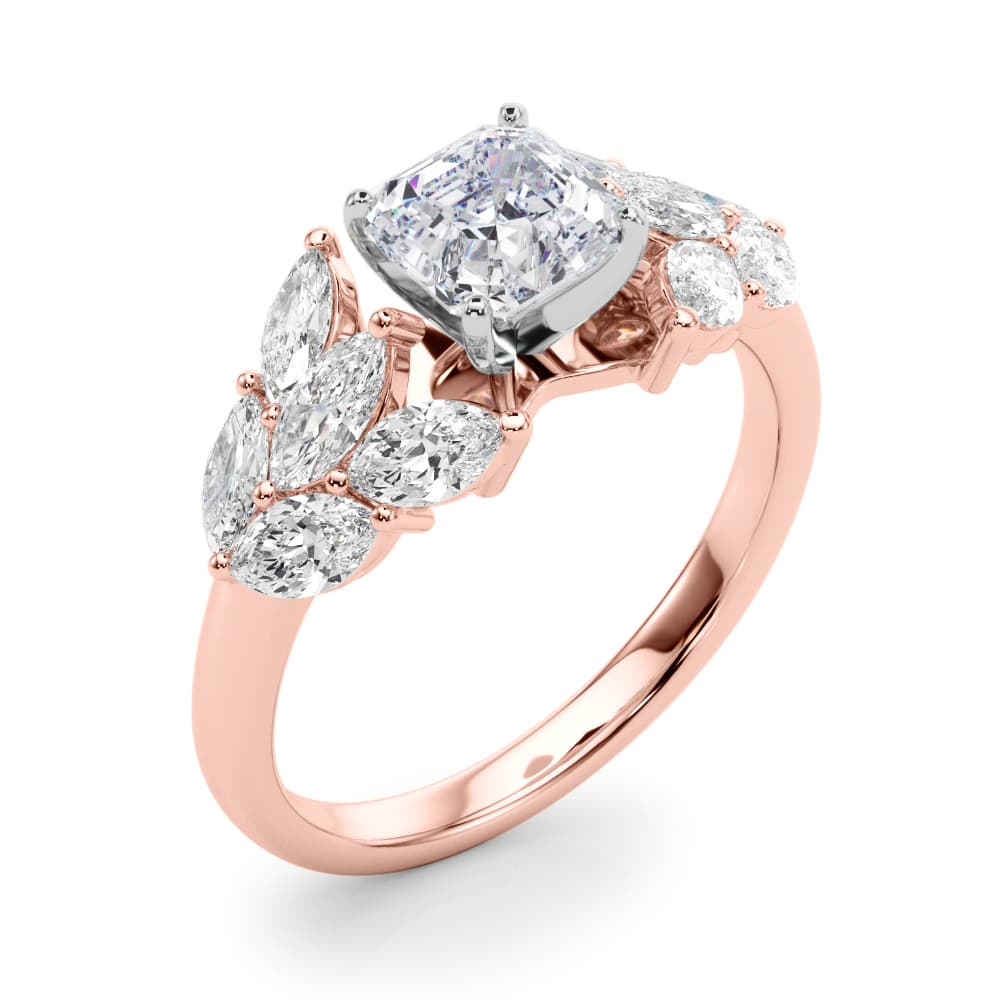 Mq Side Stones Engagement Ring, style 85366, Angle view in rose gold