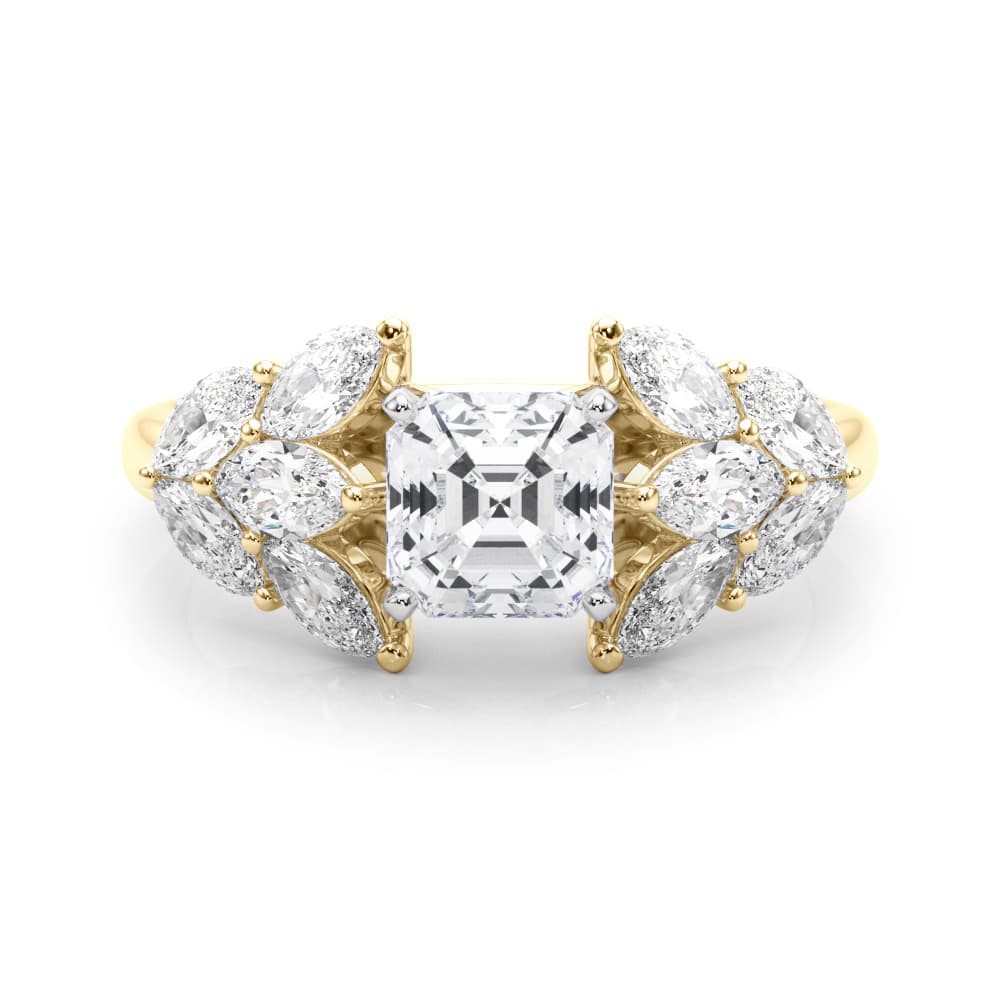 Mq Side Stones Engagement Ring, style 85366, On hand view in yellow gold