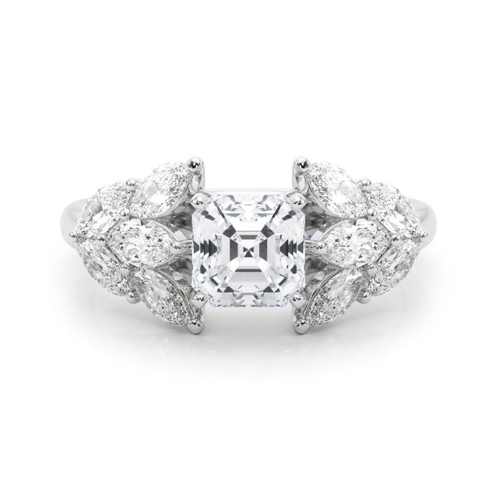 Mq Side Stones Engagement Ring, style 85366, On hand view in white gold or platinum