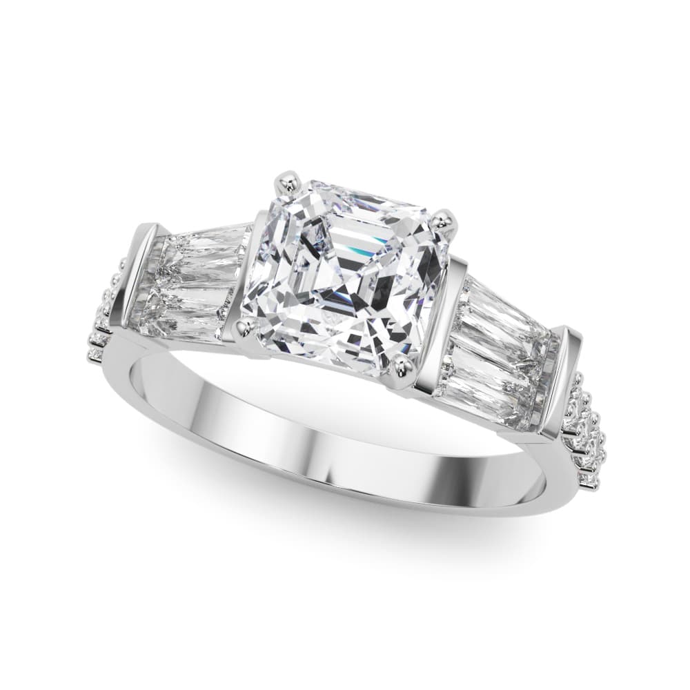 Round & Tapered Baguette Engagement Ring — style 85367 in 10k White Gold